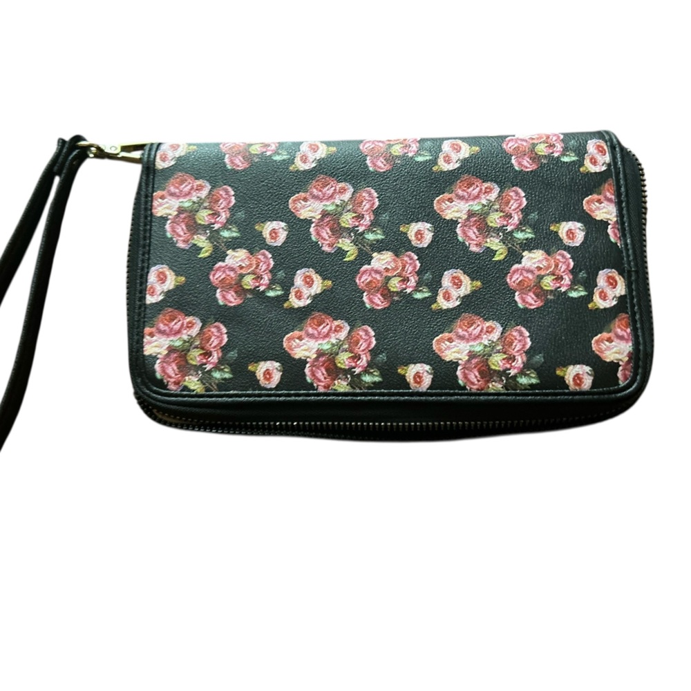 Juicy‎ Couture Women's Black Floral Leather Wristlet Wallet